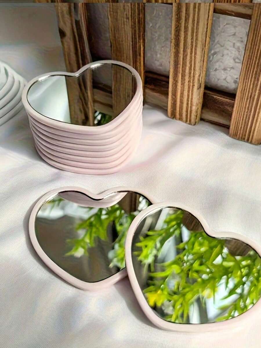 5pcs Heart-Shaped Portable Makeup Mirrors, Student Compact Makeup Mirror, Travel Wallet Pocket Mirror, Heart-Shaped Cosmetic Mirror, Affordable Price, Christmas Gift, Cosmetics, Makeup Tools, Cheap Good Items, Gift, Gift For Girls, Christmas Gift - Multicolor - View 1