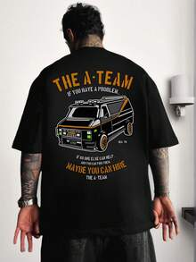 Zrgoth 男士休闲百搭简约赛车英文标语印花短袖T恤 - 黑色 - 查看 2