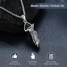 Collar obsidiana negra santa muerte plata colgante segador punta vidrio curativo collar muerte joyería protección amuleto hombres mujeres - Negro - - Ver 6