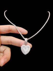 Bộ 1 dây chuyền mặt hình trái tim đính đá Cubic Zirconia và dây chuyền hình trái tim 10mm, bộ trang sức thời trang phong cách hip hop dành cho nữ, thích hợp đeo hàng ngày hoặc dự tiệc, quà tặng ngày Valentine. - Vàng - Xem 11