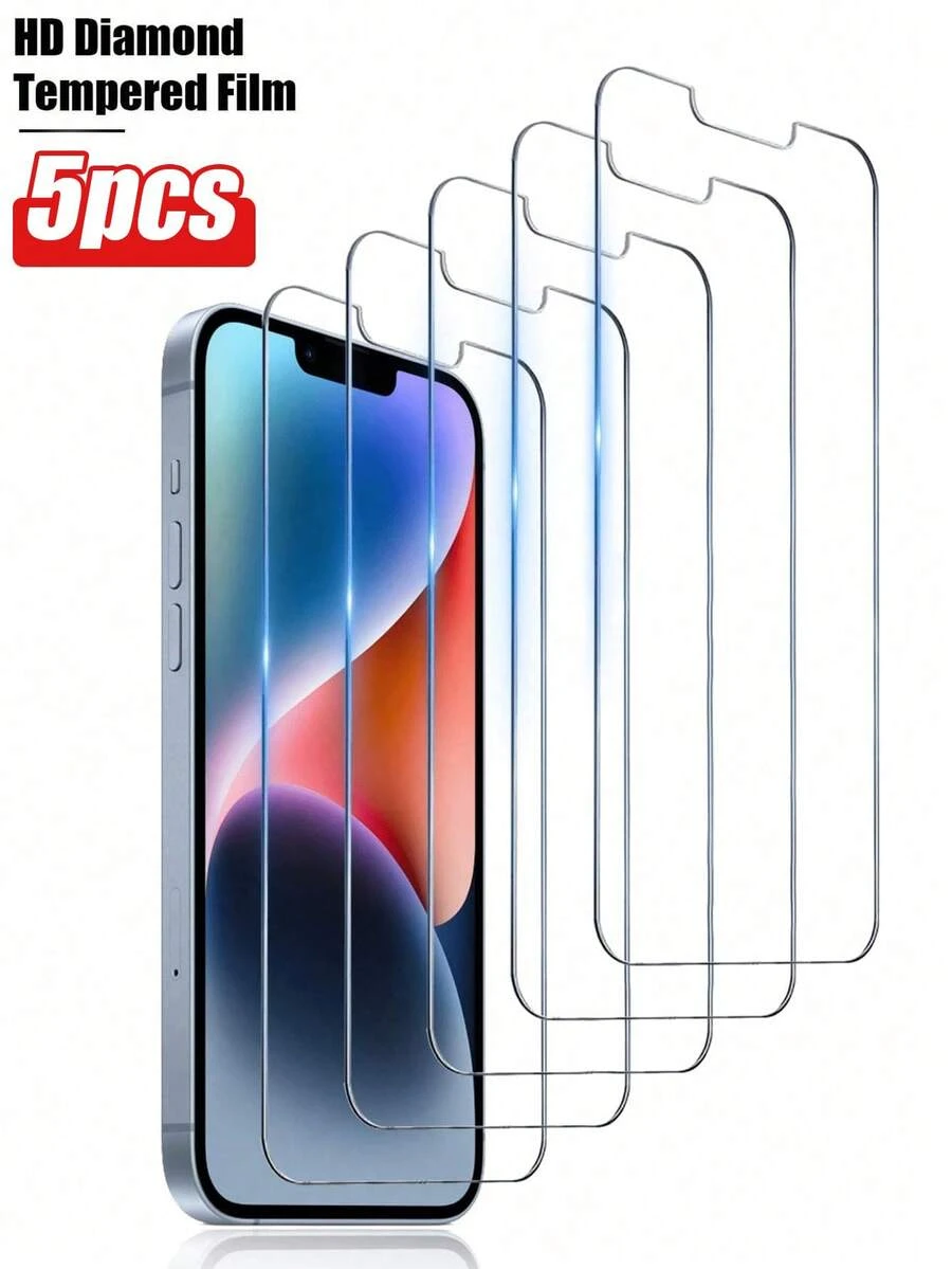 5 piezas Protector de pantalla de vidrio templado ultra claro, de alta definición y material de alta dureza que protege contra arañazos e impactos, resistente al agua, resistente a las huellas dactilares, fácil instalación, compatible con iPhone 17 Pro Max/17 Pro/17 Air/17/16e/16 Pro Max/16 Pro/16 Plus/16/15 Pro Max/15 Pro/15 Plus/15/14/13/12 y otros modelos. Accesorios esenciales para la protección de pantallas, aplicables para uso diario, oficina y hogar. Protector de pantalla de teléfono a prueba de golpes, resistente a caídas y arañazos. - transparente - Ver 1