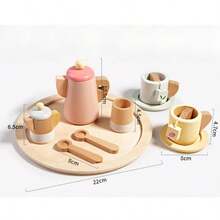 NEW Juego de Té de Madera para s Set de Juego de rol de 10 Piezas con Tetera Tazas Platos y Cucharas Juguete Educativo Infantil para Regalo 2-5 Años 22 cm - como en la foto - Ver 2