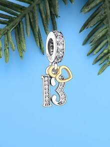 925纯银镀18K金锆石13号DIY吊坠珠（男女通用）