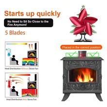MICHSO 5-Blade Heat Powered Stove Fan Christmas Tree Log Wood Burner Efficient Home Heat Distribution Fireplace Fan