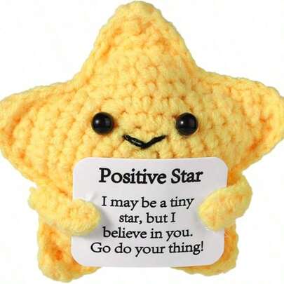 1件 积极之星，钩针编织的星星情感玩偶，鼓舞人心的积极信息，针织羊毛玩偶，用于派对装饰，鼓励赠送礼物。