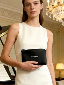 CHANEL Large Capacity Foldable Black Canvas Cosmetic Bag, Classic Quilted Design, Unisex Waterproof Toiletry Bag, Luxury Travel Essential Gift Set - Black - View 8