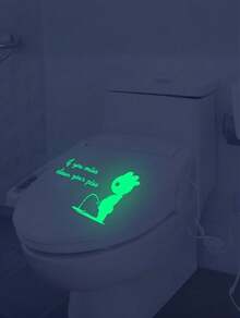 Brodark Glow-In-The-Dark Cartoon Little Man English Toilet Sticker, Removable Bathroom Toilet Decor Wall Decal - Lime Green - View 5