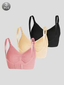 3pcs Women's Bras With Removable Pads, Soft & Skin-Friendly Fabric, Front Clasp For Easy On/Off - Multicolor - View 7