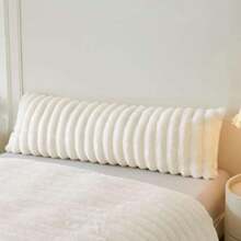 Fluffy Faux Rabbit Fur Body Pillow Cover, Cozy Plush Fuzzy Wide Striped 20x54 Ivory Body Pillowcase, Drative Shaggy Furry Zippered Bedroom Long Pillow Cover For Pregnancy Side Sleeper, Beige,39983378 - 米色 - 查看 1