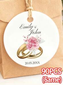 1/10/20/40/60/90 unidades Plantillas personalizadas de etiquetas para regalo de boda, etiquetas personalizadas para anillos con flores, etiquetas editables para anillos con flores, plantillas de etiquetas para regalo de fotos de vacaciones, etiquetas imprimibles para fotos de boda, etiquetas para despedida de soltero/soltera, etiquetas personalizadas, etiquetas de agradecimiento - Multicolor - Ver 11