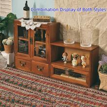 1PC Solid Wood Desktop Storage Cabinet With Drawers And Doors, One Drawer Per Compartment & Double Door Design, Freestanding Tabletop Organizer For Home Office Bedroom Makeup Vanity