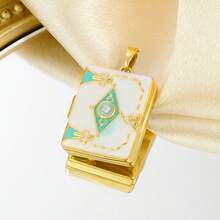 1件DIY珠宝项链吊坠，独特设计高端创意时尚彩色珐琅照片盒铜镀金项链吊坠，女士时尚手工礼物 - 方形可開合 - 查看 9