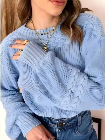 Blusa de Tricot Manga Longa Detalhe Trançado Moda Inverno Tricô