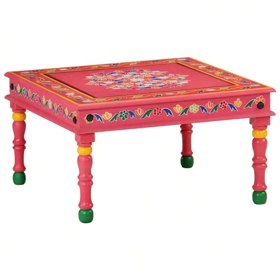 vidaXL Table basse rose bois de manguier massif peint à la main - Rose bonbon - Voir 1