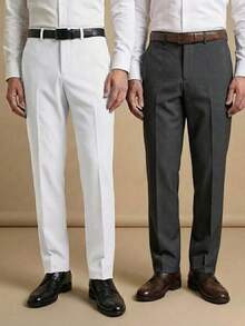 Men's 2-Piece Set - Men's Tailored Slim Fit Executive Polyester Dress Pants, Classic Formal, Lightweight And Stylish. - 白色和深灰色 - 查看 1