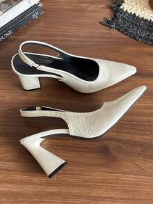 女士高跟鞋，时尚增高鞋，优雅欧式风格，拉长腿部线条，日常穿着的优雅粗跟凉鞋 - 米色 - 查看 6