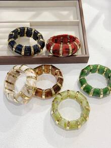 1pc Women's Beaded Bracelet, Bohemian Style Beaded Resin CCB Elastic Bracelet, Suitable For Vacation Wear - Beaded Elastic Bracelet - View 3