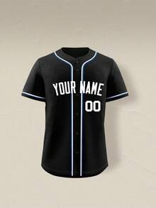 Customizable Plus Size Men's Black Baseball Jacket, Can Print Personal Name, Number And Team Name, Free Design, Fast Delivery, Suitable For Outdoor Sports, Casual Daily Wear, Gatherings Summer - màu đen - Xem 2