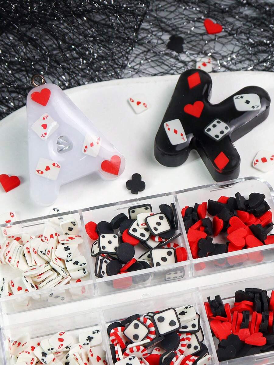 6pcs Poker Soft Clay Slices Resin Filler Decorations, Spade A Polymer Slice Resin Mold Filler, DIY Craft Supplies, Valentine's Day Jewelry Gift Making Accessories, Resin Shaker DIY, Holiday Decoration Making