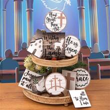 20 piezas de bandejas escalonadas para mesa de Pascua, decoración de madera para la Natividad de Jesús, adorno para fiesta, hogar, oficina, granja - Blanco - Ver 3