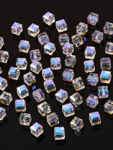 50pcs/Bag AB Cube Glass Beads, Faceted Square Glass Beads Transparent Spacer Beads For Jewelry Making DIY Craft Supplies - Multicolor - View 6