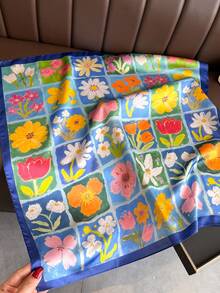 1pc Women's Elegant Vintage Printed Lightweight Satin Scarf, Faux Silk Material, Bohemian Retro Casual Style, Can Be Worn As Scarf Or Shawl, Thin And Comfortable, Suitable For Spring/Summer Daily Wear And Outings. - Multicolor - View 2