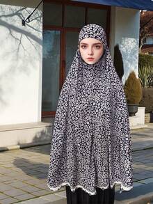 1pc Floral Print Pull On Style Hijab Boho Suitable For Daily And Festivals Abaya Accessories Valentine's Day Breathable Under Cap Valentines Veiled Clothes - Multicolor - View 3