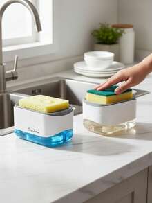 厨房皂液器、洗碗泡沫泵、海绵架、带海绵的洗洁精分配器、海绵沥水架、带沥水盘的塑料水槽收纳架、厨房配件、实用厨房小工具