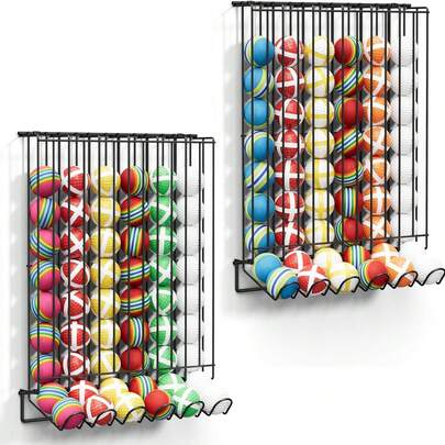 Golf Ball Holder Metal Display Rack Golf Ball Dispenser For 60 Balls Each Wall Mounted Or Tabletop Metal Holder & Organizer, Set Of 2 Steel Golf Ball Stand Golf Ball Organizers, Black