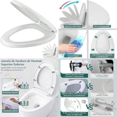 Asiento Elongado para WC Asiento para Inodoro de Cierre Lento y Silencioso Tapa para Retrete Económico Toilet Seat Residencial Tapa de Baño WC Universal Taza de Inodoro Alargado para Sanitario 46*36cm(default)