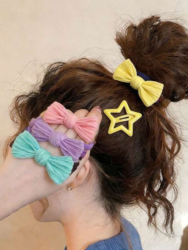 20pcs Mixed Color Bowknot Hair Bands For Girls, Elegant Korean Style Bun Decorations, Cute Princess Daily Hair Accessories, Durable & Elastic Hair Clips