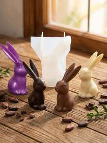 1/2 piezas Herramientas de repostería de Pascua DIY, molde de silicona en forma de conejo 3D acuclillado para chocolate, molde para pasteles y pudines, apto para molde de silicona de resina cristalina - Blanco - Ver 4