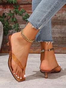 Summer New Fashion Elegant High Heel Shoes For Women, Cute Punk Style, Sexy Open Toe Crystal Sandals, Suitable For Vacation, Holiday, Wedding, Party - Mocha Brown - View 4