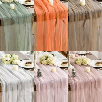 1 pezzo Tappeto da tavolo in rete trasparente di colore unito, decorazione esterna in tulle trasparente, romantico per matrimoni, banchetti, decorazione da tavolo, archi, archi da giardino, addio al nubilato (disponibile in più colori), perfetto per matrimoni, vacanze, feste, decorazione per la casa, ottimo regalo