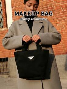 Prada Women's Canvas Tote Bag, Handbag, Travel Essential, Shoulder Bag, Storage Bag, Commuter Bag, Office Bag - Black - View 6