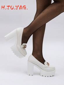 Giày lười nữ mới, đế dày, đính đá lấp lánh, kiểu dáng slip-on, thích hợp cho đi làm hàng ngày, dự tiệc, dạ hội, mọi mùa. - trắng - Xem 3