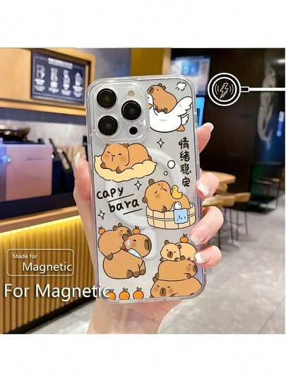 [UK Shipped] Cute Cartoon Capybara Pattern Phone Case 17 16 15 14 13 12 11 Pro Max Air Mini XR XS X 7 8 Plus Transparent Magnetic Drop Protection Soft TPU Back Cover