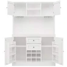 Tall Kitchen Sideboard With Adjustable Shelves And Wine Rack, With 4 Doors And 2 Drawers, Ideal For The Kitchen And Living Room. White. - 白色 - 查看 8