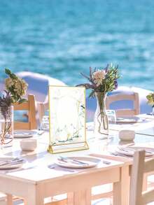 4X6" (10X15cm) Acrylic Sign Holder With Gold Frame And Vertical Stand, 1/6/12pcs, Double-Sided Table Menu Display Stand Suitable For Wedding Table Numbers, Restaurant Signs, Photos And Art Displays - Gold - View 3