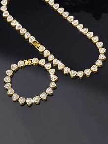 2 pièces/set Bracelet et collier romantique, charme classique hip-hop, élégant et brillant en forme de cœur. Bijoux de mode pour femmes, convient pour les fêtes, les mariages, les festivals de musique - cadeau parfait pour la Saint-Valentin, l'amitié, l'épouse ou la petite amie - A - Voir 12