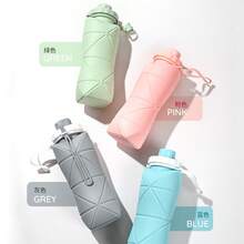 Silicone Collapsible Water Bottle - Large Capacity Portable Sports Flask For Outdoor Travel, Heat-Resistant Creative Foldable Cup - màu xanh lá - Xem 4