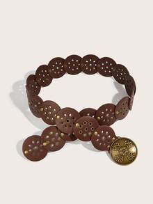 1条西部牛仔波西米亚风女士腰带，牛仔风，波西米亚风腰带，西部腰带，女士腰带，Y2K腰带，Y2K配饰，女士腰带，西部腰带，女士时尚配饰，古铜色花卉雕刻椭圆形金属扣眼棕色皮革腰带，连衣裙配饰，适合派对、海滩、音乐节等场合 - 棕色 - 查看 4