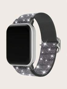 苹果闪亮尼龙水钻表带，弹性表带，兼容苹果手表 40mm、41mm、42mm、44mm、45mm、46mm，适用于苹果 Series 11、10、9、8、7、6、5、4、3、SE，可调节尼龙表带，闪亮水钻表圈，适合女性佩戴。 - 彩色 - 查看 5