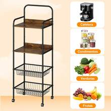 Oferta exclusiva Fruteros de Cocina Modernos 4 Niveles con Estante Superior, Carrito Organizador de Almacenamiento Estante para Cocina, Organizador de Frutas y Verduras Metal, Frutero con Cajones y Ruedas - por defecto - Ver 5