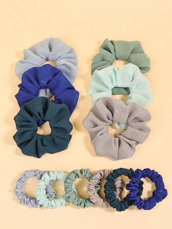 12pcs Chiffon Scrunchies Set, Ponytail Holders, Hair Ties, Hair Accessories, Multicolor, Suitable For Spring, Summer, Casual Wear