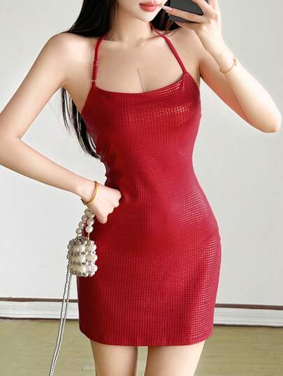 YeonC Sexy & Pure Desire Style Backless Solid Color Bodycon Dress, Suitable For Formal Occasions Like Galas, Dates, Stages And Concerts