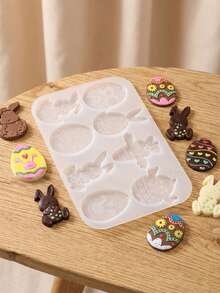 1/2pcs Easter DIY Hatching Bunny Egg Chocolate Silicone Mold, Festival Decoration Pendant Resin Mold, Full-Panel Easter Egg Bunny Silicone Mold For Pendants And Decorations - White - View 7