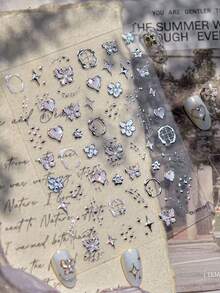 2 Pieces Of Valentine's Day Embossed Nail Art Stickers Y2K Retro European Hot Stamping And Hot Silver Masonry Enamel Butterfly And Flower Shooting Star Love Art Pattern Y2K Nail Art Decoration Stickers Suitable For Nails/Mobile Phone Cases/Book Packaging Girly Heart Nail Art Design Holiday Gift DIY Handmade Decoration Stickers - Multicolor - View 3