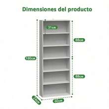 180cm Librería De 6 Niveles - Librero Organizador Para Oficina Dormitorio Estudio Sala - Blanco - Ver 2