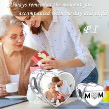 两件套个性化手链项链脚链套装，可定制照片吊坠，含诞生石名字手链吊坠、照片项链吊坠和照片脚链吊坠，心形/圆形/方形珠子可选，送给女儿、女友、妻子、闺蜜的礼物，时尚、秋季、简约、休闲、复古、朋克风格，可定制、个性化、独特 - 銀色 - 查看 6